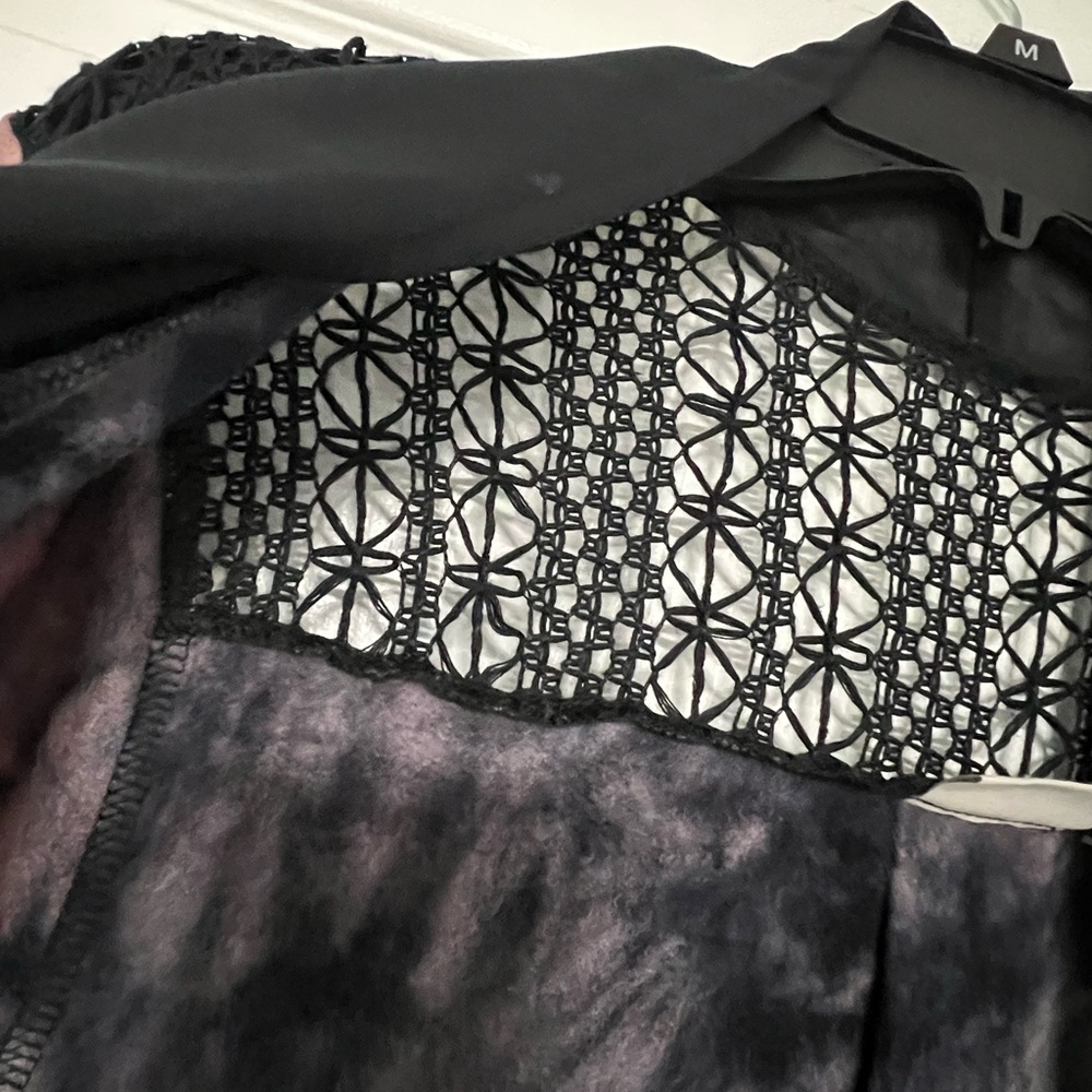 LOGO by Lori Goldstein Purple and Gray Cardigan Featuring Sheer Hem & Open Back. - Picture 4 of 15